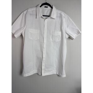 COOFANDY Cuban Men's Short Sleeve Shirt Rayon/ Linen Blend Button Down size XL